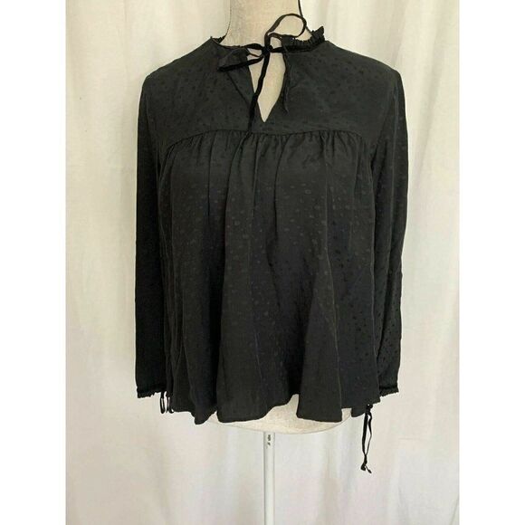 Zara Womens Solid Black Polka Dot Long Sleeve Oversized Top Blouse Xs - Picture 2 of 7